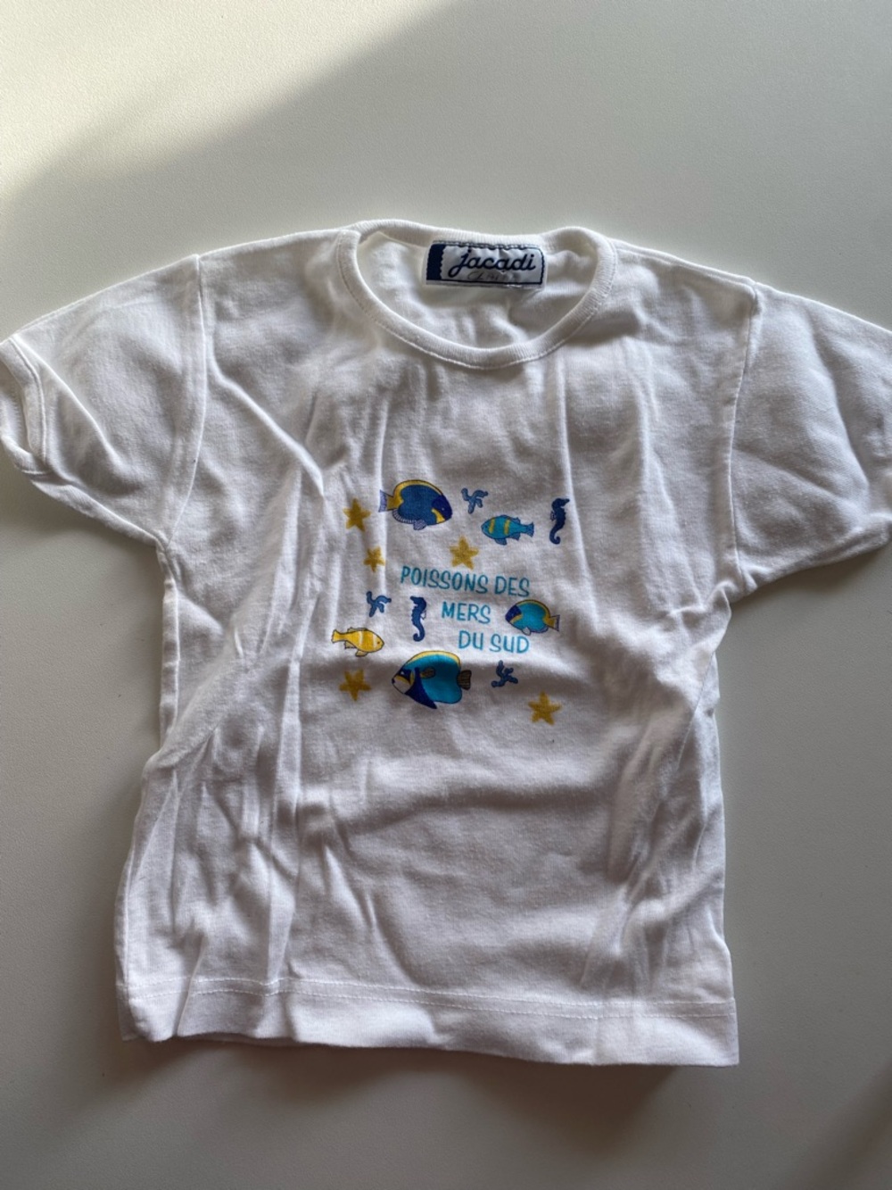 Vintage Jacadi Kids White 'Poissons des Mers du Sud' Graphic T-Shirt